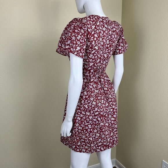 Madewell Women's Size XS Red Foral Wrap Mini Dress Cotton Cottagecore Fall Y2K - Picture 9 of 14